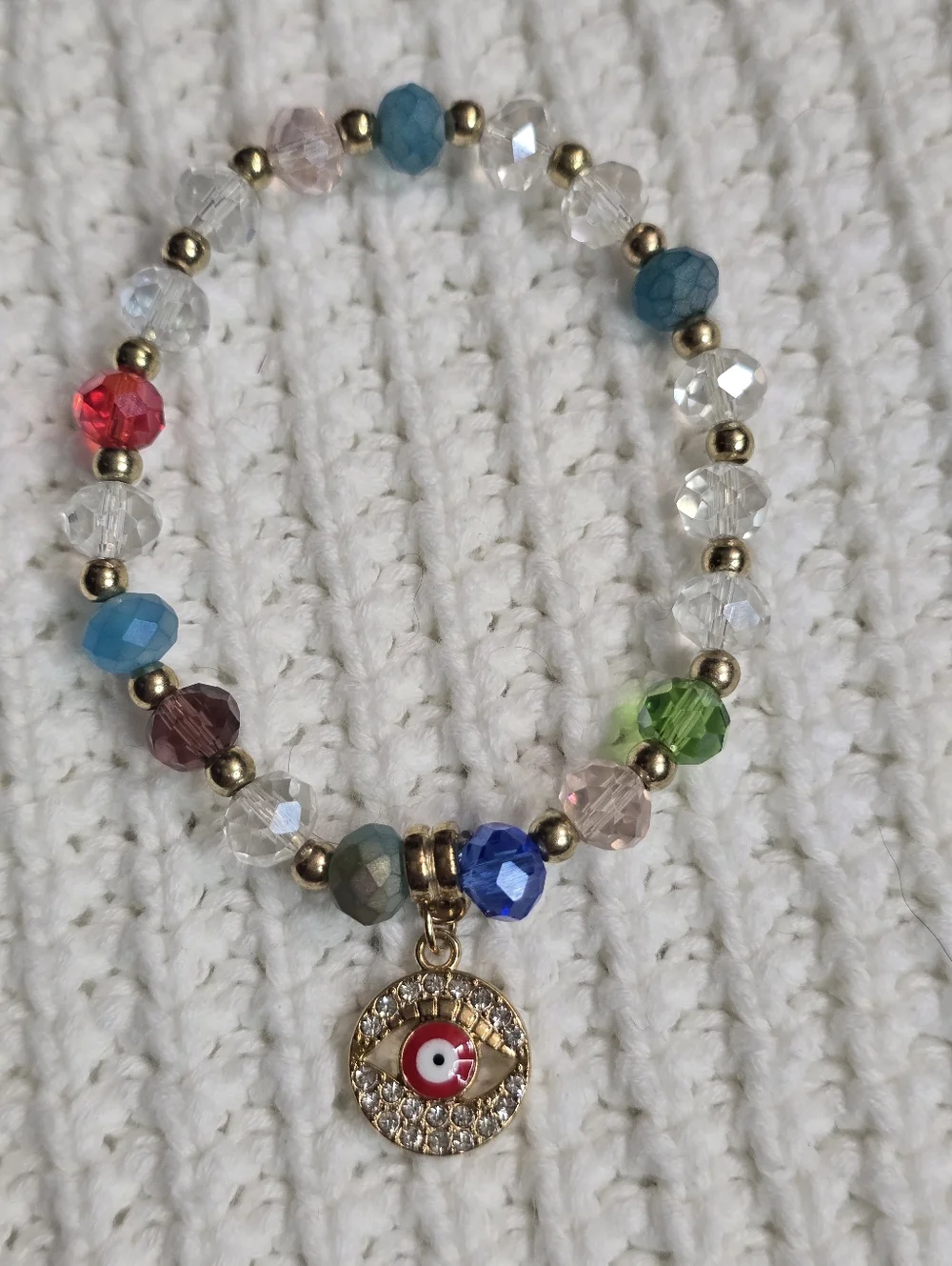 Lucky Aura Evil Eye Beaded Charm Bracelet in Rainbow, Blush, Red, Black